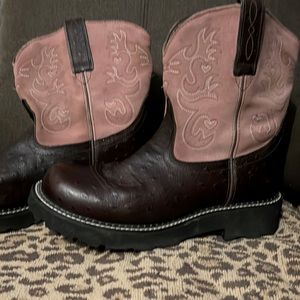 Fatbaby Ariat Pink Suede w stitching and Cordovan Cowgirl Boots